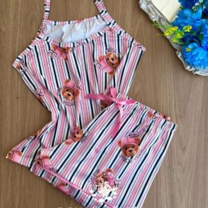 Pijama Alça curto urso listrado G