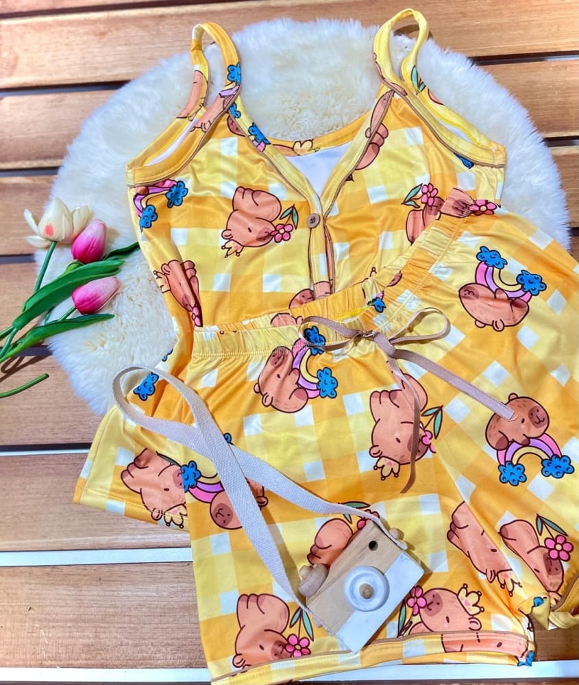 Pijama alça curto capivara Amarelo