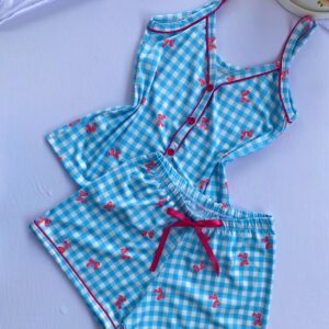 Pijama Curto Alça xadrex laços P