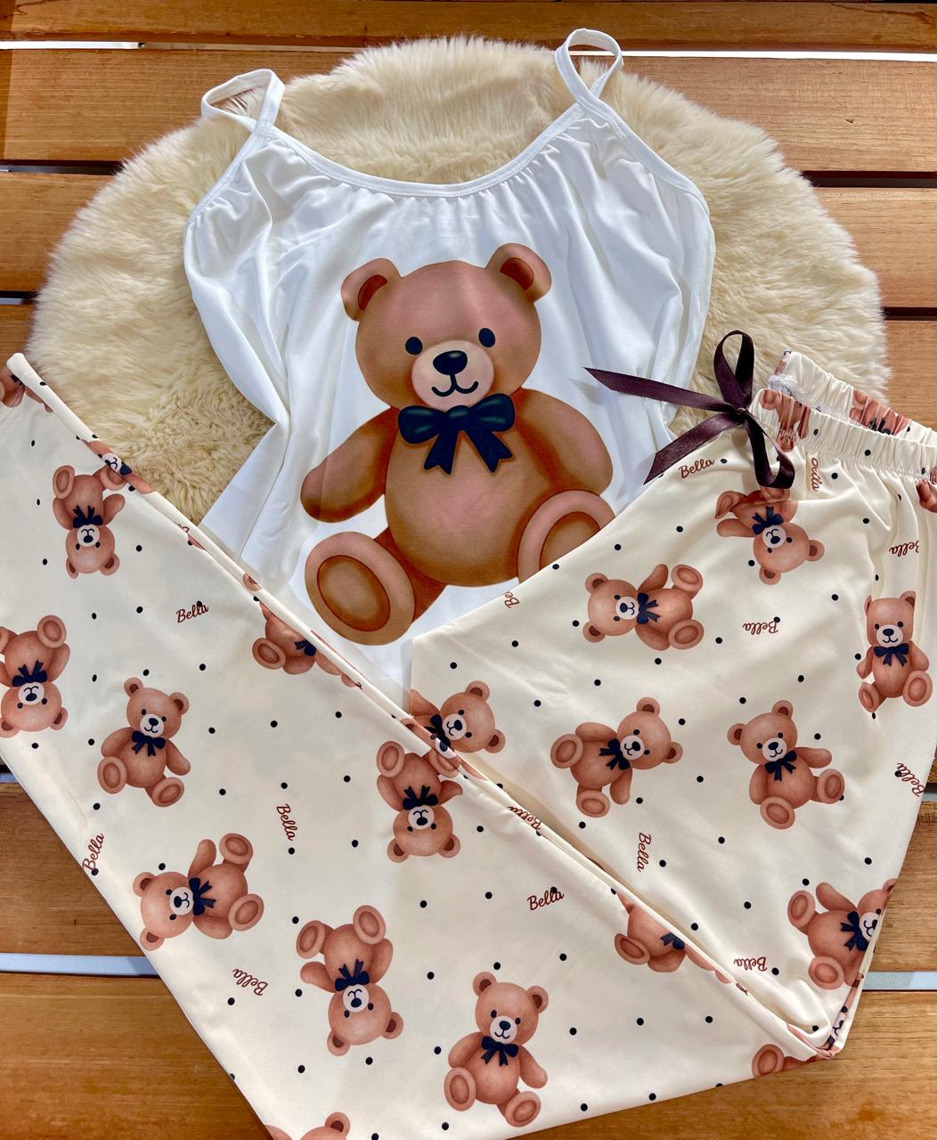 Pijama longo alça urso M