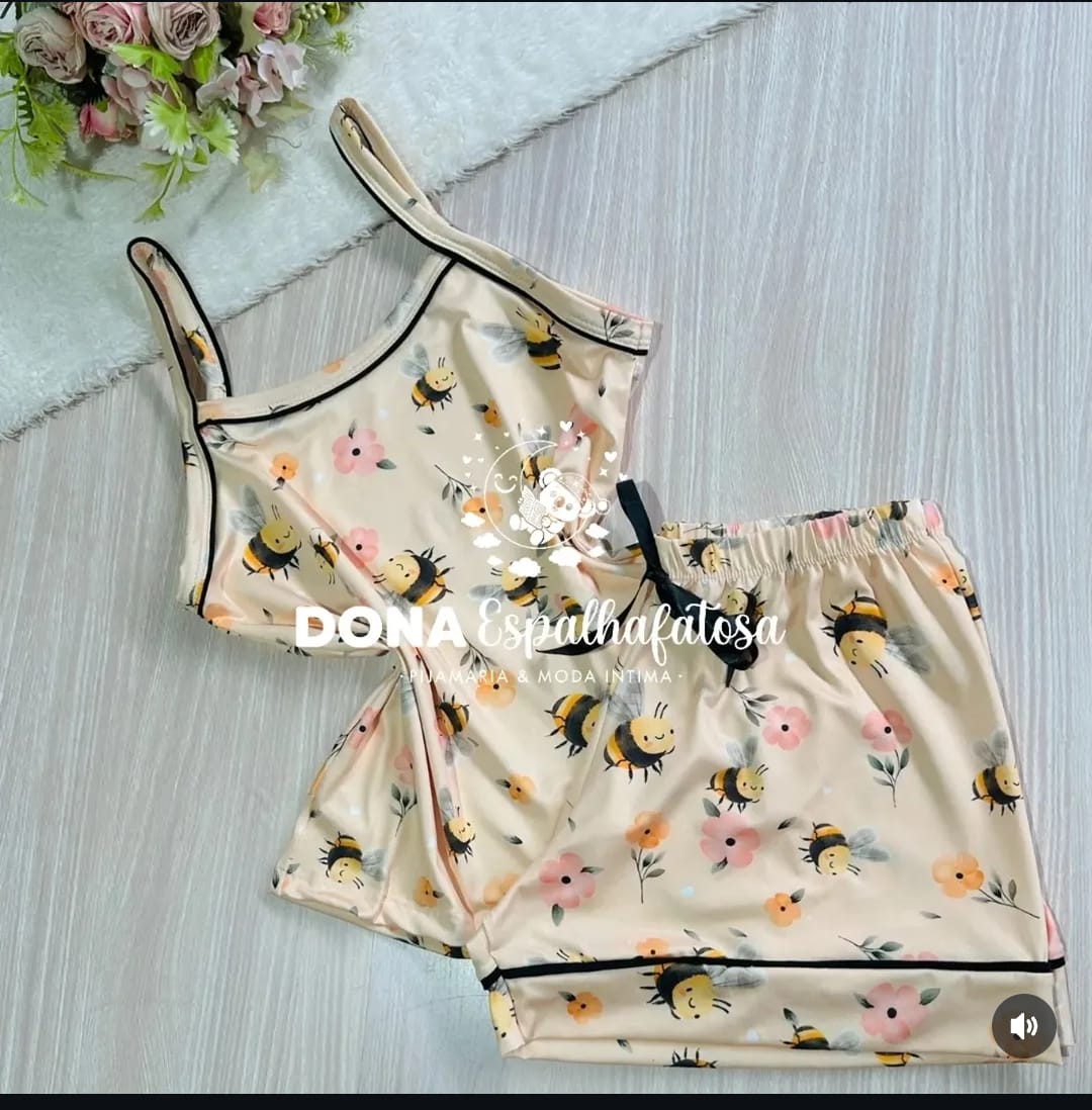 Pijama alça curto abelha
